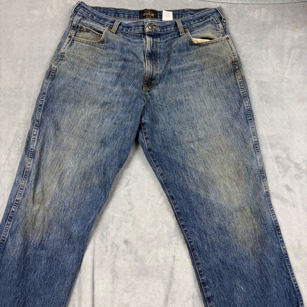 VTG‎ RedHead Mens 38x32 Relaxed Fit Distressed Denim Jeans Blue Workwear